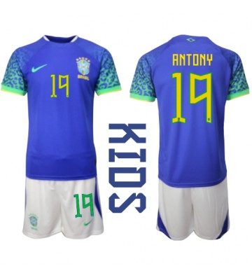 Maillot de foot Brésil Antony #19 Extérieur enfant Monde 2022 Manches Courte (+ pantalon court)
